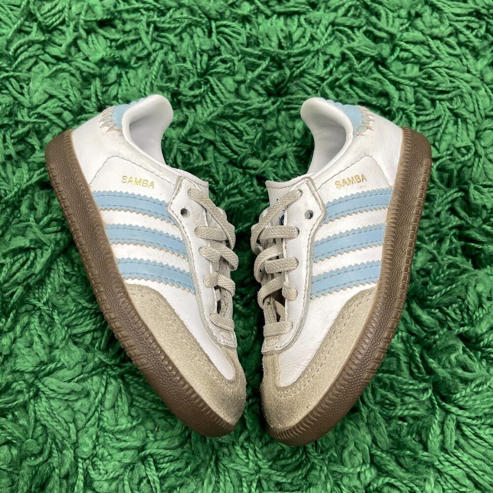 ADIDAS KIDS SAMBA OG TD Sneakers Shoes White Blue SIZE 6K 6C Pre Owned No Box